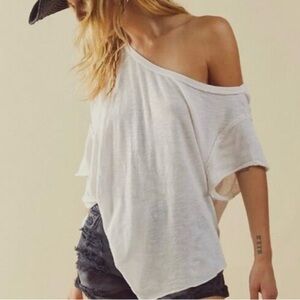 Free People We The Free U Fancy Tee White Off Shoulder Slouchy Womens XS